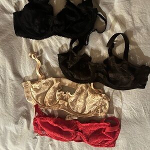 Chantelle Day to Night Unlined Black, Cream, and Red Lace Bra Trio